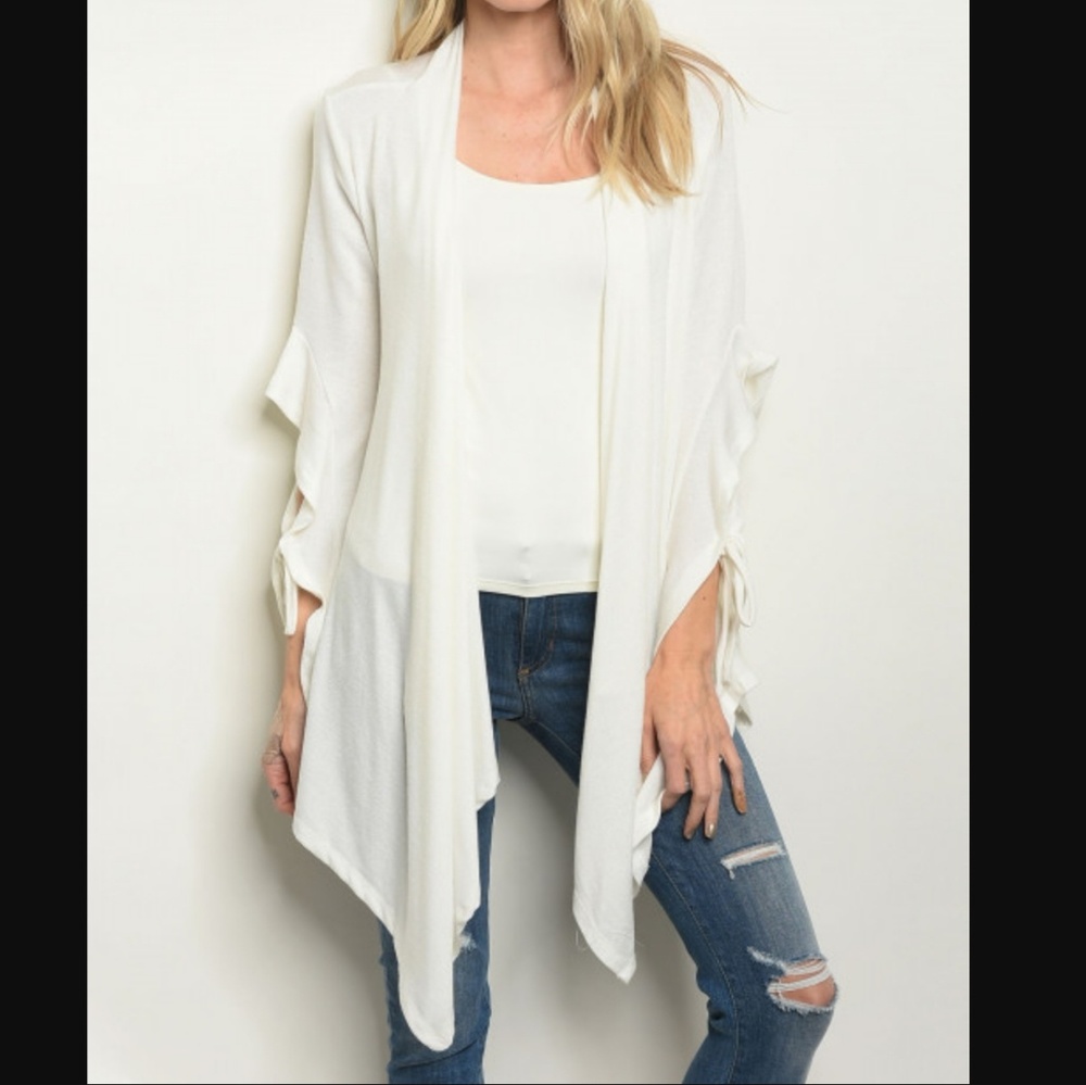 PEACE Creamy White Waterfall Open Front Long Sleeves Cardigan Sizes Sm & Lg NWT